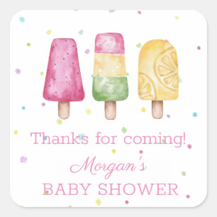 Girl Ready to Pop Summer Baby Shower Favors Square Sticker