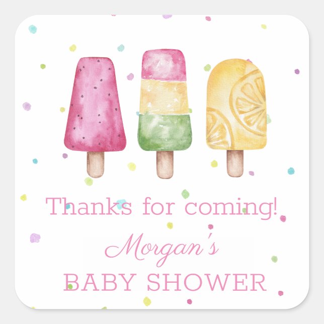 Girl Ready to Pop Summer Baby Shower Favors Square Sticker (Front)