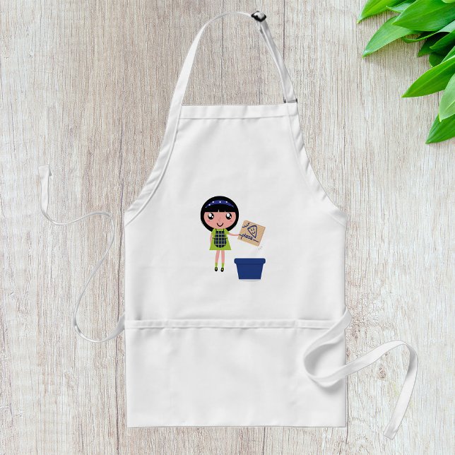 Girl Recycling Pizza Box Fun Eco-Friendly  Adult Apron (Creator Uploaded)
