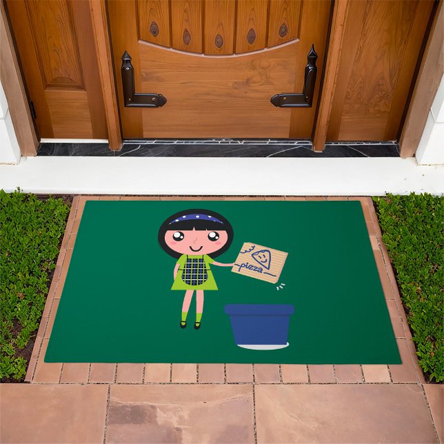 Girl Recycling Pizza Box Fun Eco-Friendly  Doormat (Creator Uploaded)