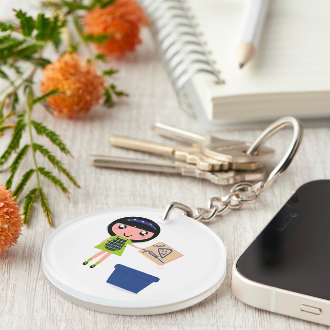 Girl Recycling Pizza Box Fun Eco-Friendly  Keychain (Creator Uploaded)