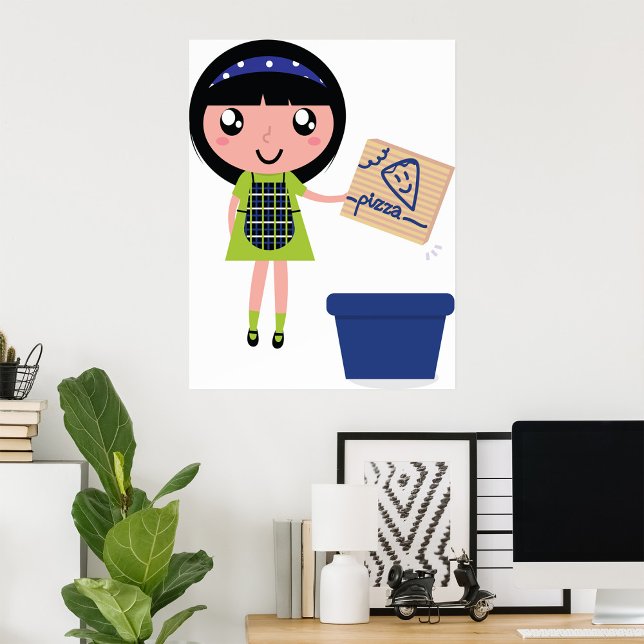 Girl Recycling Pizza Box Fun Eco-Friendly  Poster (Creator Uploaded)