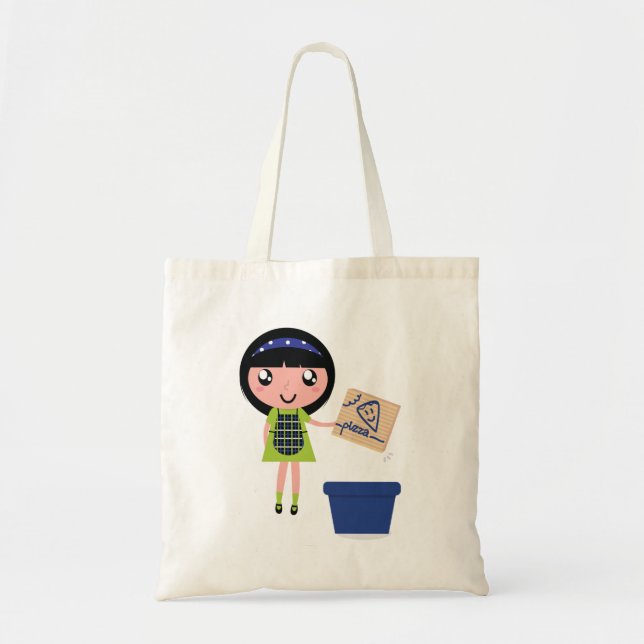 Girl Recycling Pizza Box Fun Eco-Friendly  Tote Bag (Front)
