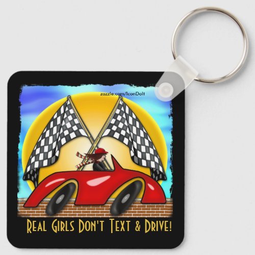 Girl Red Hot Rod Checkered Flags Personalized Keychain