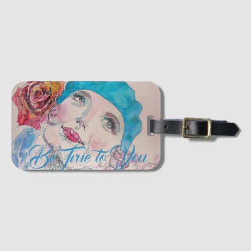 Girl Red Rose Beret Be True To You Luggage Tag