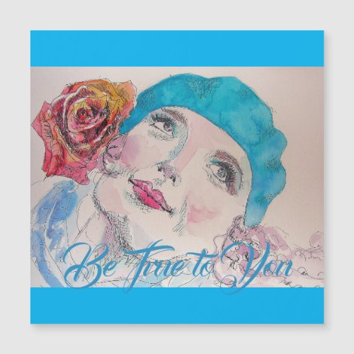 Girl Red Rose Beret Be True To You Magnetic Card