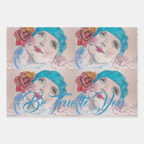 Girl Red Rose Beret Be True To You Wrapping Paper