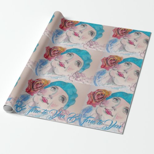 Girl Red Rose Beret Be True To You Wrapping Paper