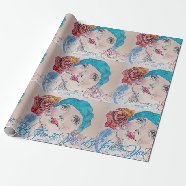 Girl Red Rose Beret Be True To You Wrapping Paper (Unrolled)