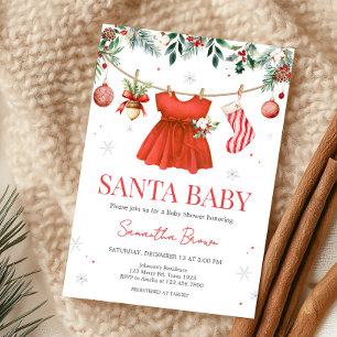 Girl Red Santa Christmas Baby Shower Invitation