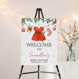 Girl Red Santa Christmas Baby Shower Welcome Sign