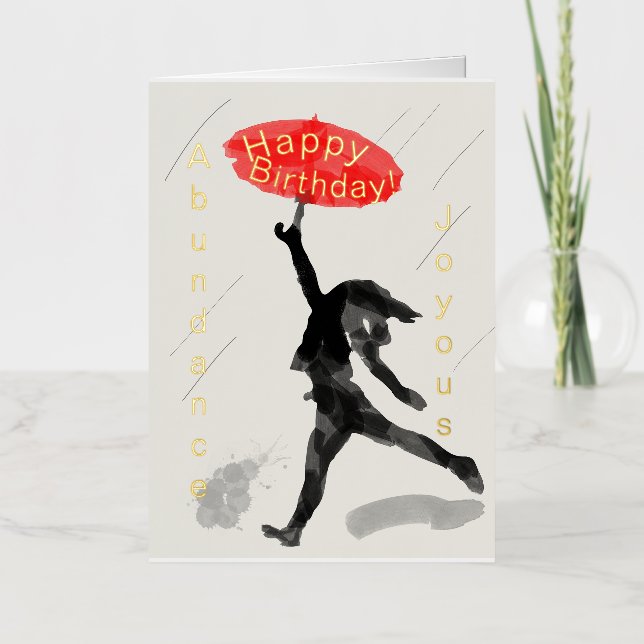 Girl Red Umbrella Foil Birthday Card Personalize (Front)