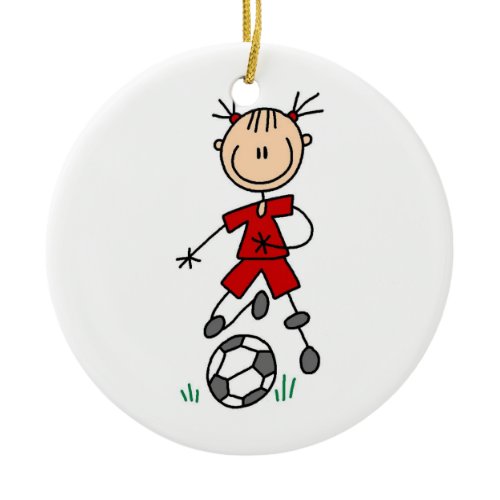 Girl Red Uniform Stick Figure Soccer Player Gifts Ceramic Ornament