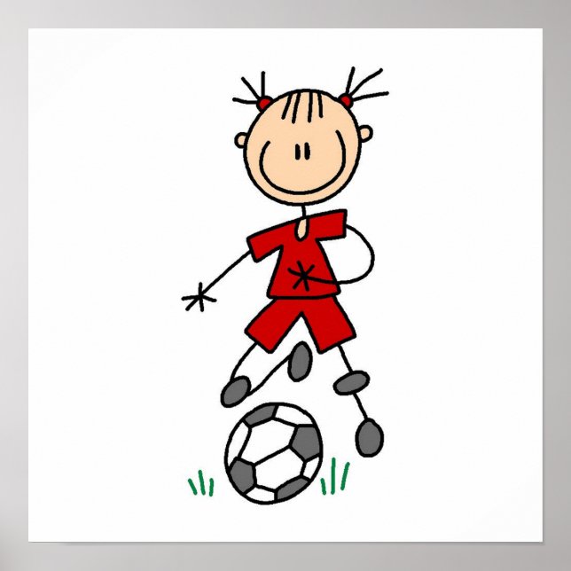 Girl Red Uniform Stick Figure Soccer Player Gifts Poster (Front)