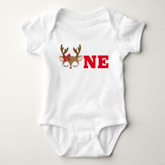 Girl Reindeer First Birthday Top Bodysuit