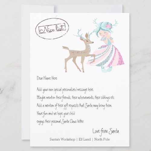 Girl Reindeer Letter From Santa Personalized Holiday Card