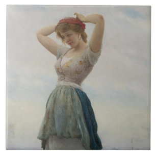 Girl Relaxing on the Beach Ceramic Tile