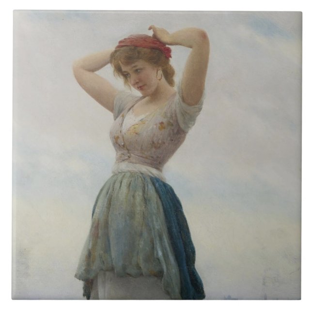 Girl Relaxing on the Beach Ceramic Tile (Front)