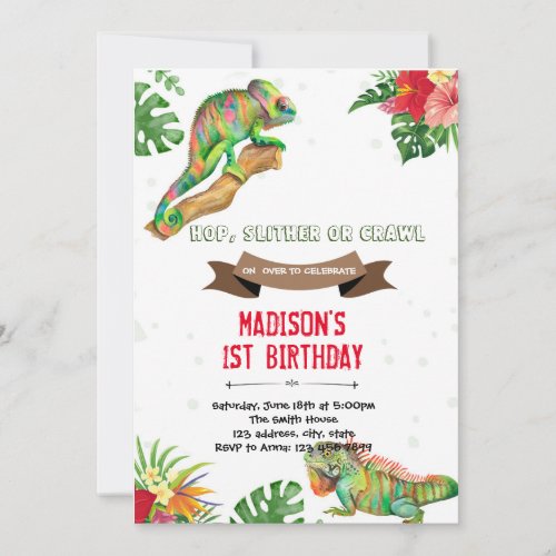 Girl reptile birthday invitation