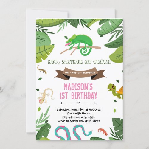 Girl reptile birthday invite