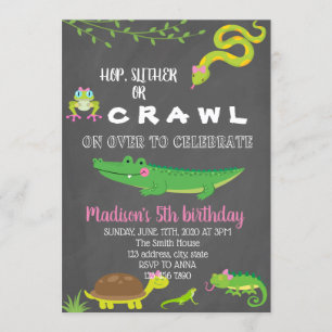 Girl reptile birthday party invitation