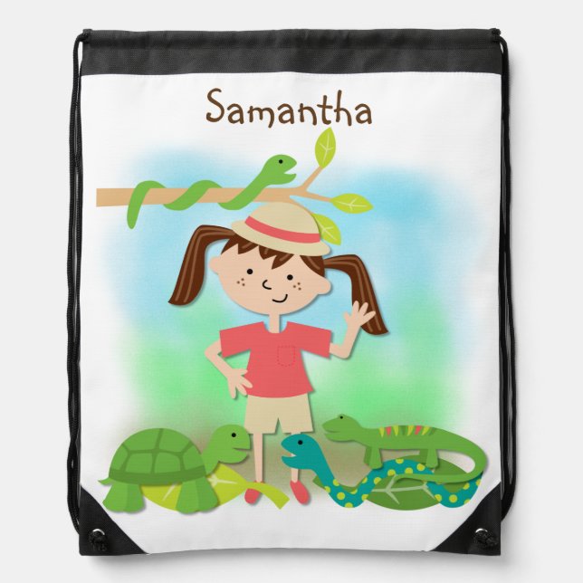 Girl Reptile Safari Drawstring Bag (Front)