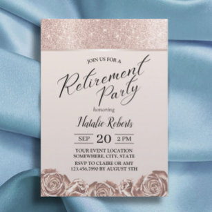 Girl Retirement Party Modern Rose Gold Floral Invitation