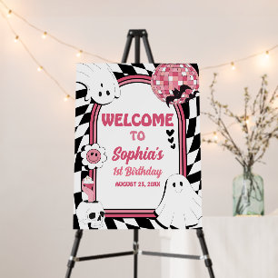Girl Retro Ghost Halloween Birthday Welcome Sign
