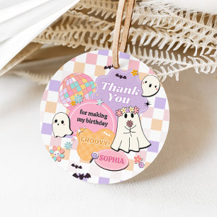 Girl Retro Groovy Little Boo Birthday Party Favor Tags