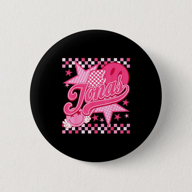 Girl Retro Jonas Groovy Flower First Name D 80's  Button (Front)