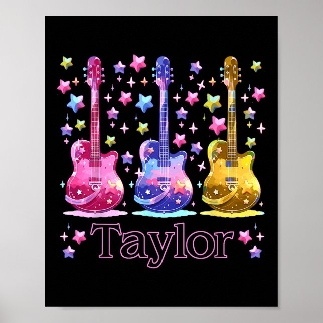 Girl Retro Taylor First Name Personalized Groovy 8 Poster (Front)