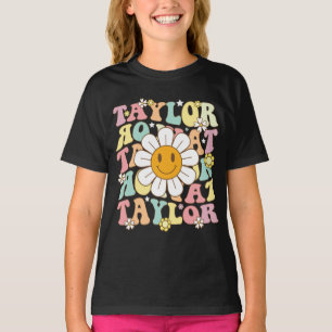 Girl Retro Taylor First Name Personalized Groovy T-Shirt