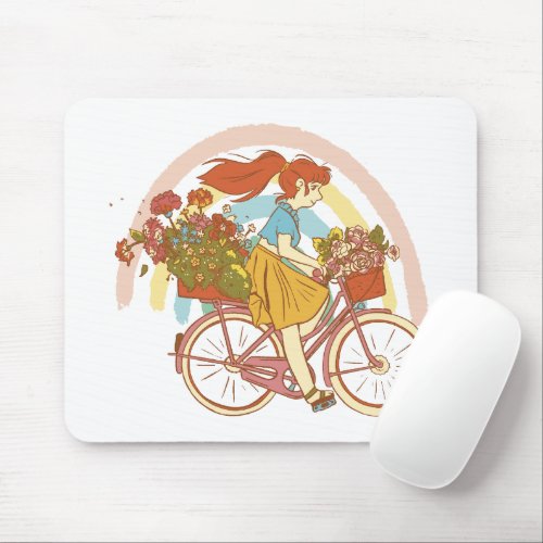 Girl riding a bicycle design mouse pad