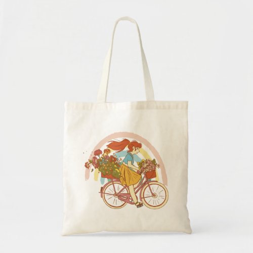 Girl riding a bicycle design tote bag