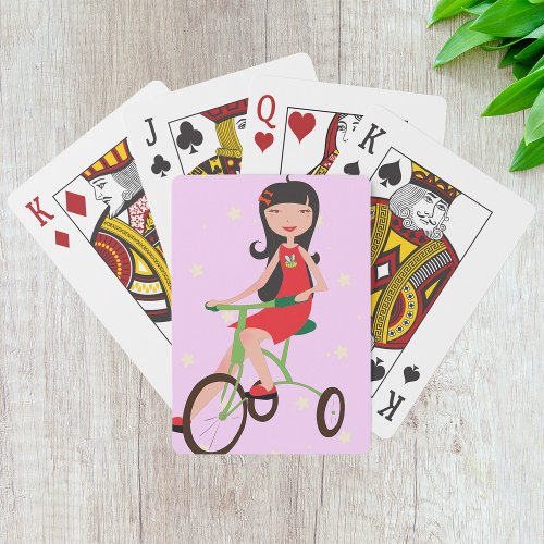 Girl Riding A Bike Playing Cards