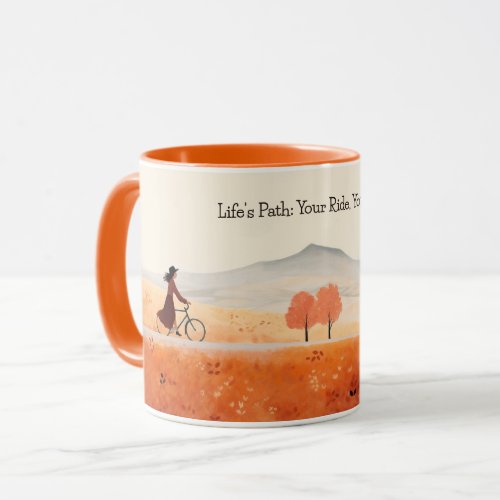 Girl Riding a Bike Watercolor Painting  Art Coffe Mug