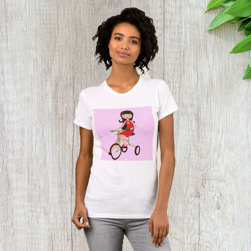 Girl Riding A Bike Womens T_Shirt