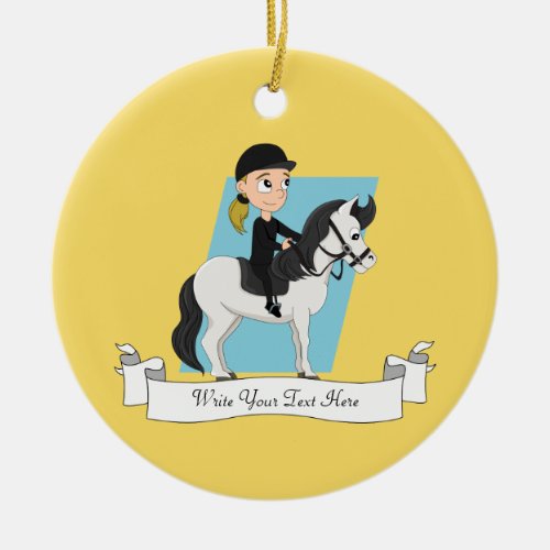 Girl riding a horse cartoon ceramic ornament