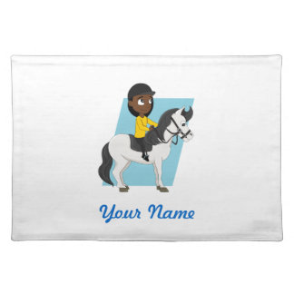 Girl riding a horse cartoon cloth placemat