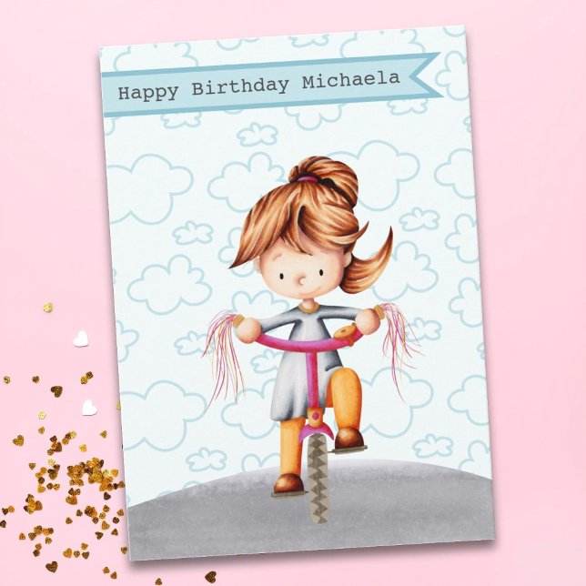 Girl Riding a Pink Bike Personalized Birthday  Card (Creator Uploaded)