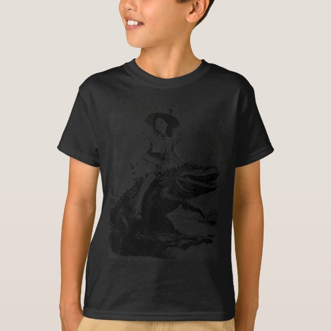 Girl Riding Alligator _ Weird Funny Florida Crocod T-Shirt (Front)