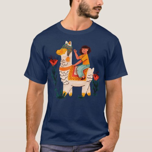 Girl Riding Alpaca T_Shirt