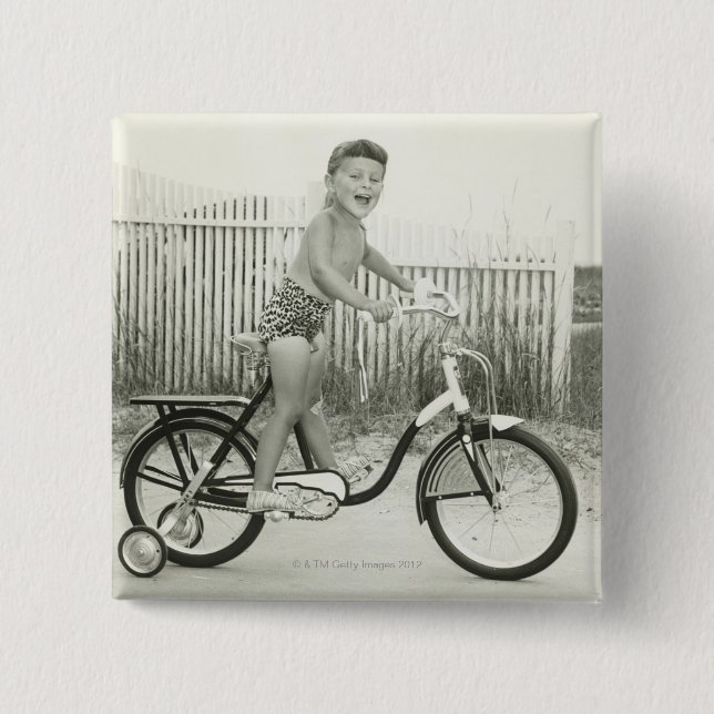 Girl Riding Bicycle Button (Front)