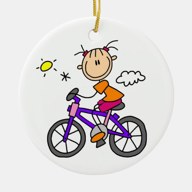 Girl Riding Bicycle Ceramic Ornament (Front)