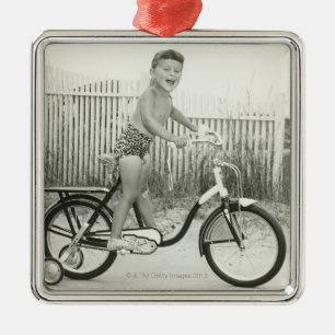 Girl Riding Bicycle Metal Ornament
