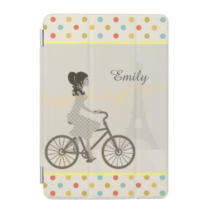 Girl Riding Bike in Paris Polka Dot Personalised iPad Mini Cover