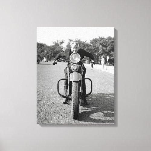 Girl Riding Motorcycle 1937 Canvas Print