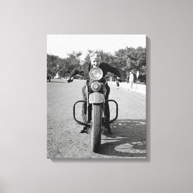 Girl Riding Motorcycle, 1937 Canvas Print (Front)