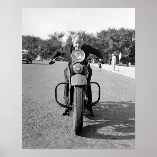 Girl Riding Motorcycle 1937 Vintage Photo Poster