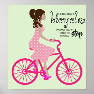Girl Riding On Pink Bicycle Poster